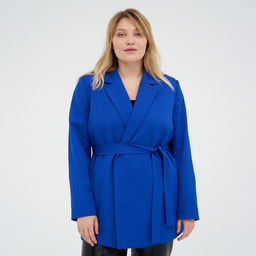 Пиджак женский с поясом MIST plus-size, размер 56, синий