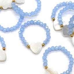 Колечко на резинке с перламутром Сердце и цирконом цвет небесно голубой - Радуга камня фото 3