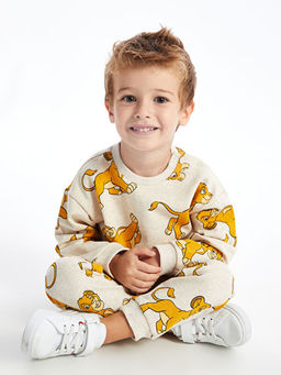 Bisiklet Yaka Aslan Kral Bask?l? Uzun Kollu Erkek Bebek Sweatshirt ve E?ofman Alt? 2li Tak?m