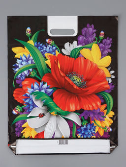 Цена за 25 шт. Пакет "Мак, полиэтиленовый с вырубной ручкой 41х51х4 80мкм