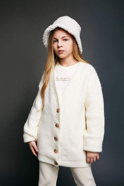 Трикотажный кардиган для девочек с V-образным вырезом