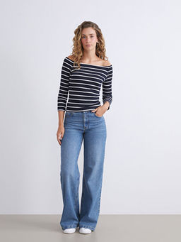 Kay?k Yaka ?izgili Kad?n Ti??rt