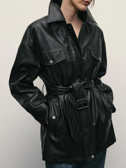 Куртка из искусственной кожи с ремнём / Zarina  фото 2