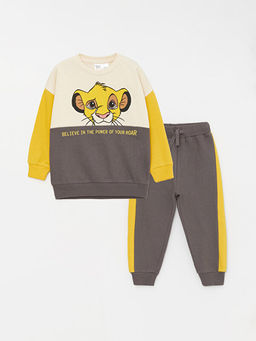Bisiklet Yaka Uzun Kollu Aslan Kral Bask?l? Erkek Bebek Sweatshirt ve Pantolon 2li Tak?m
