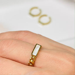 Кольцо регулируемое из хирургической стали с Перламутром 16,5-17,5 р