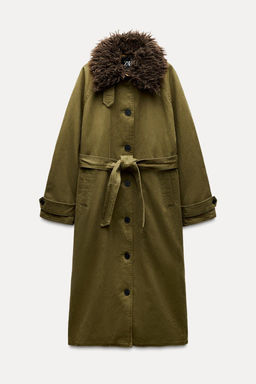 WAXED TRENCH COAT WITH FAUX FUR COLLAR - Zara фото 10
