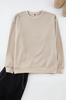 Camel Oversize/Genis Kesim Bisiklet Yaka Sardonsuz Sweatshirt TMNAW25SW00194