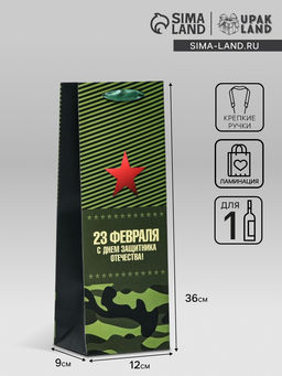 Цена за 2 шт. Пакет ламинированный под бутылку «23 Февраля»,13×36×10 см