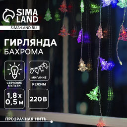 Гирлянда Бахрома 1.8?0.5 м с насадками Ёлки, IP20, прозрачная нить, 48 LED, свечение мульти (RG/RB), мигание, 220 В