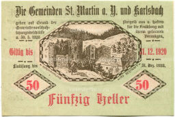 Банкнота 50 геллеров 1920 года Австрия Санкт-Мартин-Карлсбах (нотгельд)