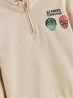 Dik Yaka Marvel Bask?l? Erkek ?ocuk Sweatshirt