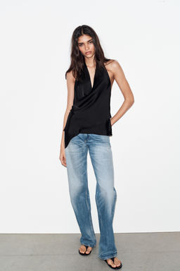 TOP SATINADO HALTER / Negro