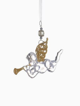 Цена за 2 шт. Ёлочная игрушка Зимнее волшебство. Ангел с трубой, 148 см, прозрачно-золотой фото 11