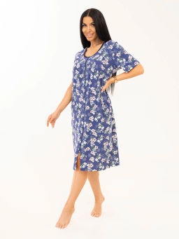 Халат женский, цвет Индиго белый