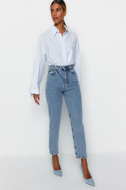 Siyah Yuksek Bel Mom Jeans TWOSS23JE00067 - Trendyolmilla фото 13