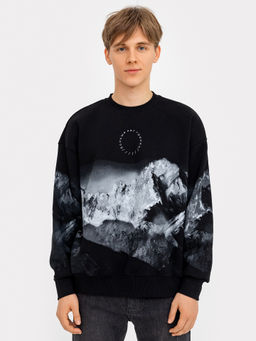 Свитшот мужской черный с печатью черный +печать 121868/1