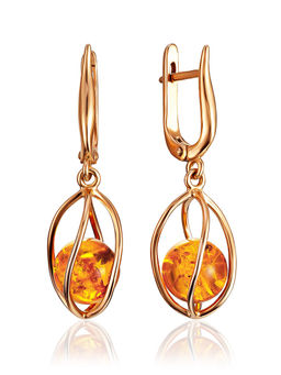 Красивые серьги с натуральным золотисто-коньячным янтарём Алжир