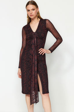 Cok Renkli Hayvan Desenli Anvelop Orme Astarl? Tul S?k Abiye Elbise TPRAW24EL00102