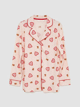 G?mlek Yaka Desenli Kad?n Pijama Tak?m