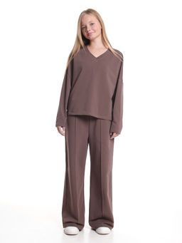 Брюки для девочки со строчкой 22-1565 шоколад - Mini maxi фото 37