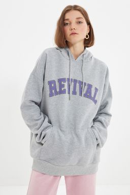 TRENDYOL MAN Kiremit Oversize/Genis Kesim Kapusonlu Ici Polar/S?cak Tutan Pamuk Unisex Sweatshirt TMNAW22SW1462