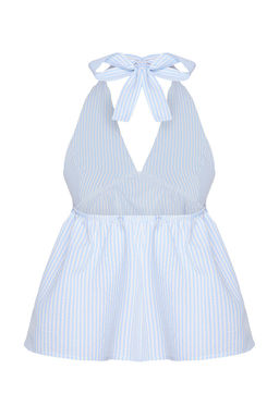 Trendyolmilla Ac?k Mavi Cizgili Gofre Ask?l? Dokuma Bluz TWOSS25BZ00101  фото 8