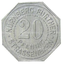 20 пфеннигов 1921 года Германия  Трамвайный нотгельд  город Нюрнберг