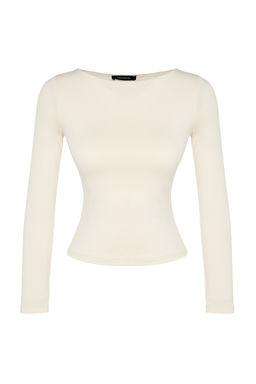 Tas Pamuklu Esnek Kay?k Yaka Fitted/Vucuda Oturan Esnek Orme Bluz TWOAW24BZ00166