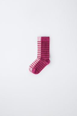 PACK DOS CALCETINES ALTOS RAYAS / Rosa