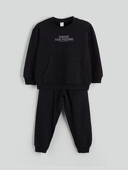 Kap??onlu Uzun Kollu Basic Erkek Bebek Sweatshirt ve E?ofman Alt 2li Tak?m