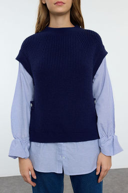 Lacivert Yumusak Dokulu Gomlek Garnili Triko Kazak TWOAW25KZ00033 - Trendyolmilla фото 3