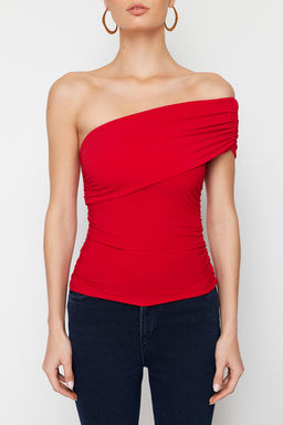 K?rm?z? Tek Omuz Detayl? Derapeli Esnek Orme Bluz TWOSS24BZ00214 - Trendyolmilla фото 4