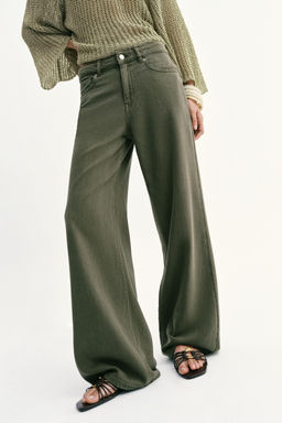 JEANS Z1975 WIDE LEG TIRO ALTO FLUIDO / Khaki - Zara фото 2