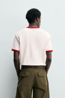 CAMISETA RIB CONTRASTE N?MERO / Crudo / Rojo - Zara фото 3