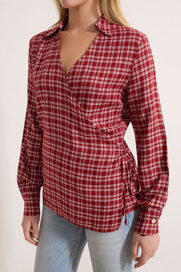 K?rm?z? Kruvaze Baglama Detayl? Viskon Dokuma Bluz TWOSS26BZ00205