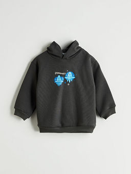 Kap??onlu Bask?l? Erkek ?ocuk Sweatshirt