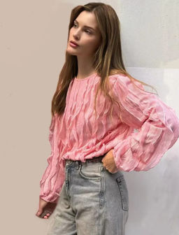 K13520 Лонгслив с рюшами РОЗОВЫЙ