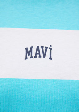Mavi Logo Bask?l? Mavi Cizgili Crop Tisort  фото 6