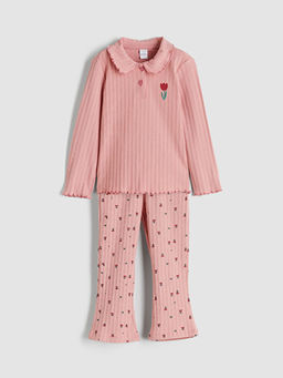 Polo Yaka ?i?ekli K?z ?ocuk Ti??rt ve Tayt