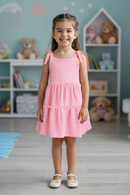 Pembe K?z Cocuk %100 Pamuk Basic F?rf?rl? Ask?l? Mini Bayraml?k Dokuma Elbise TKDSS25EL00058