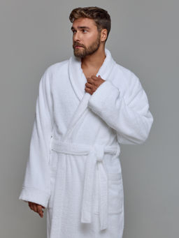 Махровый халат с рукавом покроя реглан унисекс однонитка белый МЗ-26 (1)