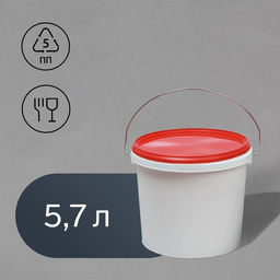 Цена за 2 шт. Бак-ведро пищевой, 5.7 л, пластиковый, с крышкой, белый