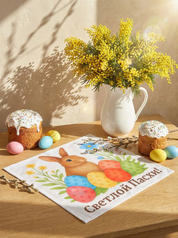 Салфетка пасхальная на стол «Пасхальный кролик» 65×65 см