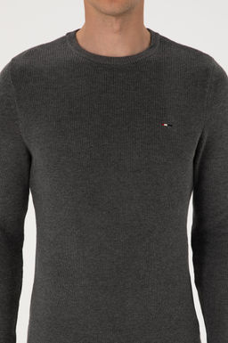 Erkek Slim Fit Bisiklet Yaka Antrasit Melanj Basic Kazak - U.s. polo assn фото 6