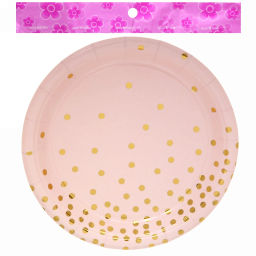 Цена за 5 шт. Тарелка бумажная 18 см в наборе 10 шт "Конфетти" розовая
