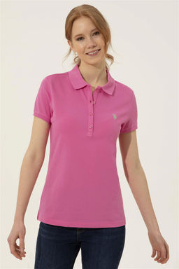 Женская розовая футболка с воротником поло Basic - U.s. polo assn фото 7