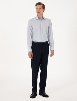 A__k Mavi Slim Fit %100 Y_n Uzun Kollu G_mlek