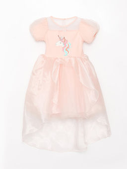 Bisiklet Yaka Bask?l? K?sa Kollu K?z ?ocuk Elbise