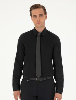 Siyah Non _ron Kolay _t_lenebilir Slim Fit Uzun Kollu Basic G_mlek