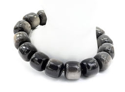 Обсидиан серебристый браслет мужской рондель 14*12мм